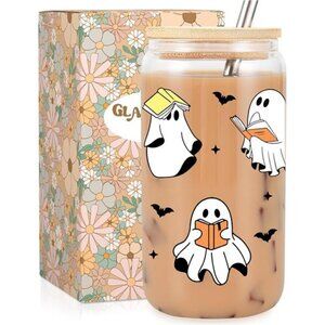 Ghost Reader Halloween Cup, Cute Spooky Gifts for Book Lovers, 16oz